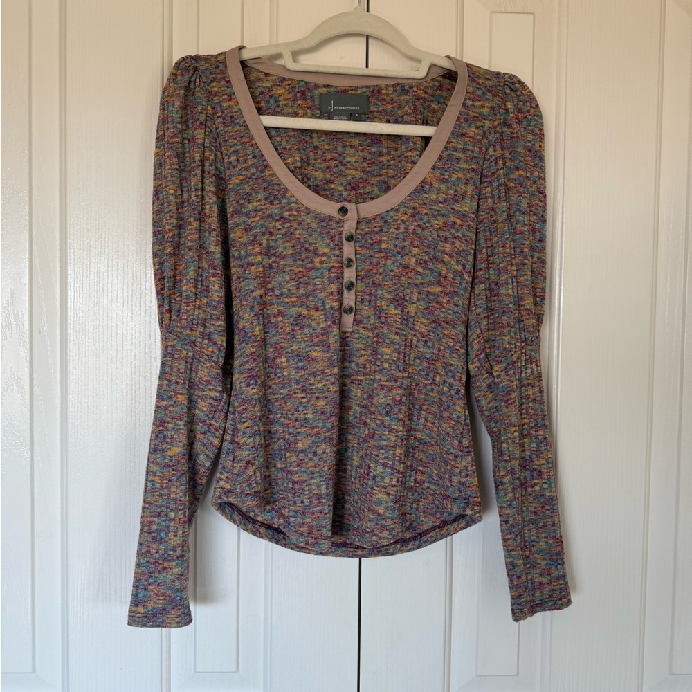 Anthropologie Multicolor Knit Button-Front Blouse